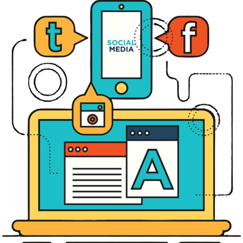 animated laptop with social media icon